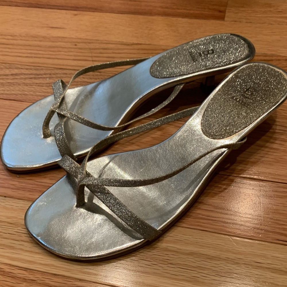 Bakers Sparkly Silvery Gold Kitten Heels